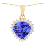 Tanzanite Heart Pendant With Diamonds 2.62 Carats 14K Yellow Gold