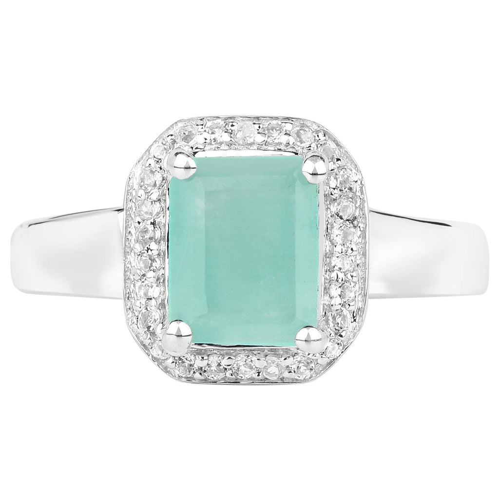 Emerald Ring With White Topaz 1.7 Carats Sterling Silver