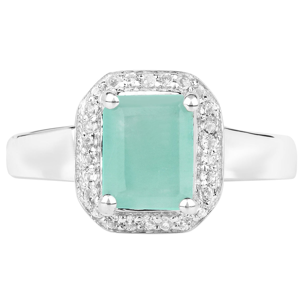 Emerald Ring With White Topaz 1.7 Carats Sterling Silver