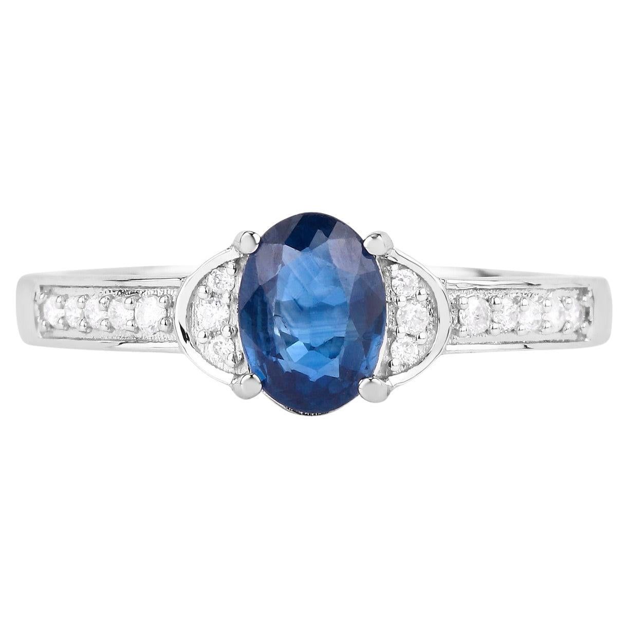 Blue Sapphire Ring Diamonds 1.04 Carats 10K White Gold