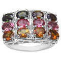 Multicolor Tourmaline Ring 3.66 Carats Sterling Silver