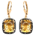 Citrine Dangle Earrings Black Spinel Halo 8.9 Carats 14K Yellow Gold Plated