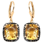 Citrine Dangle Earrings Black Spinel Halo 8.9 Carats 14K Yellow Gold Plated