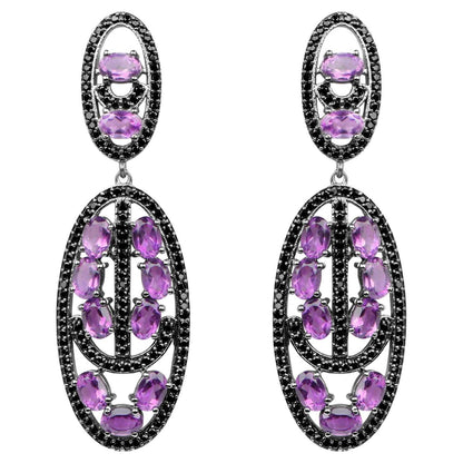 Amethyst Dangle Earrings With Black Spinels 12 Carats