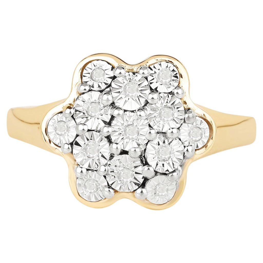 Diamond Flower Ring 0.06 Carats Gold Plated Silver