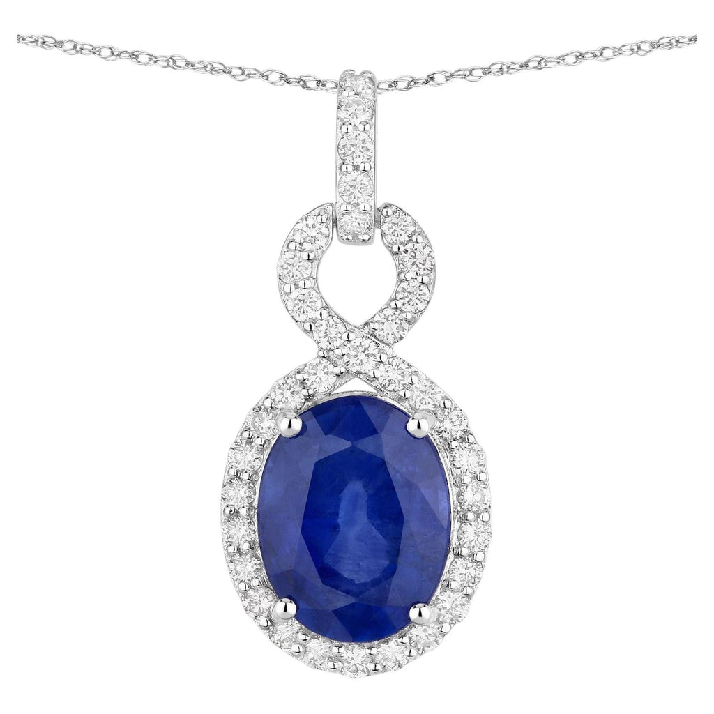Blue Sapphire Pendant With Diamonds 2.9 Carats 18K White Gold