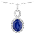 Blue Sapphire Pendant With Diamonds 2.9 Carats 18K White Gold