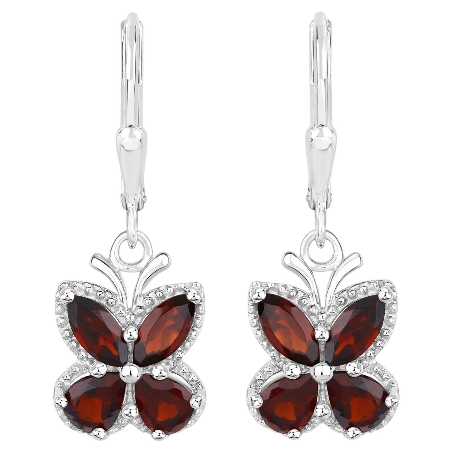 Garnet Earrings 2.56 Carats Sterling Silver