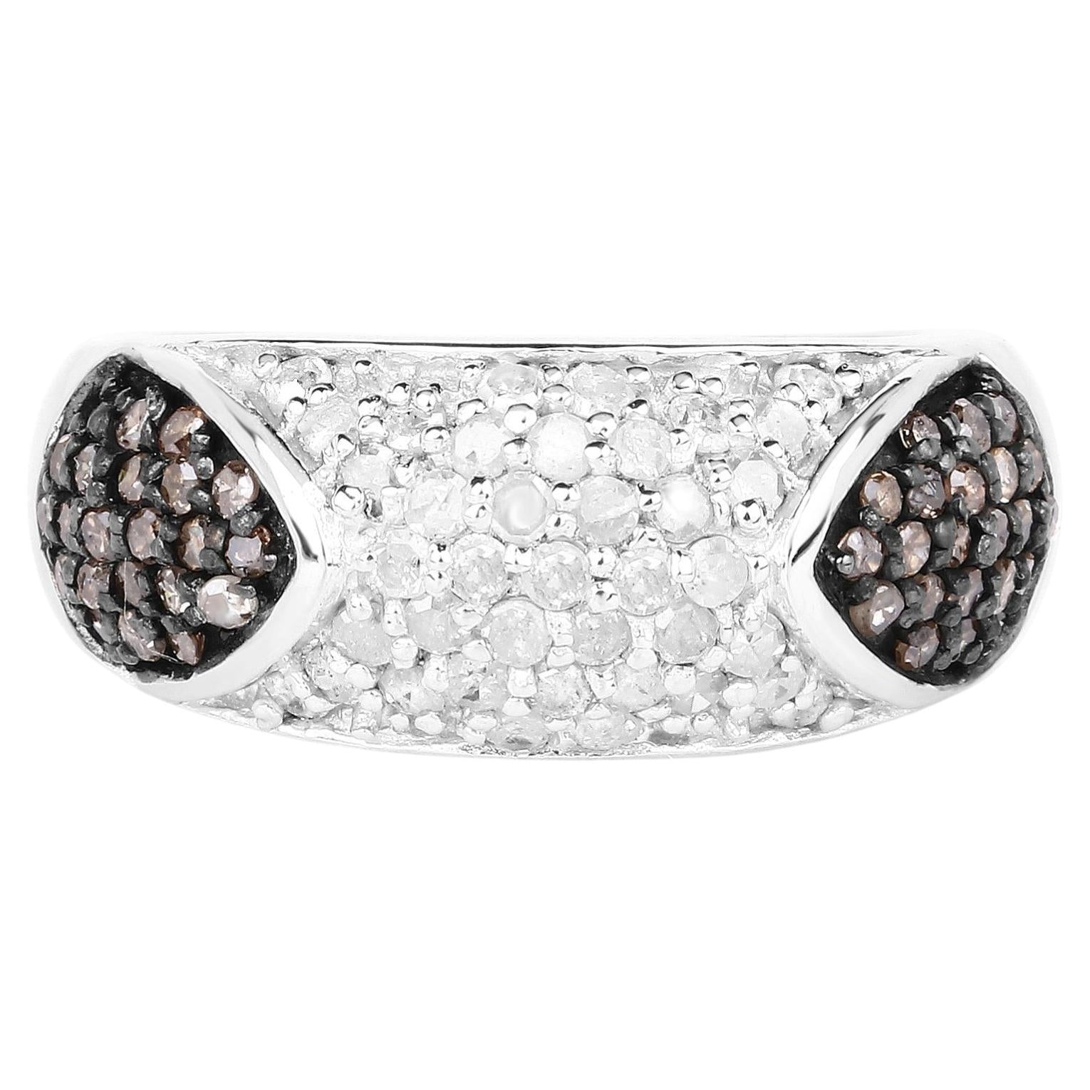 Champagne Diamond Ring With White Diamonds 0.92 Carats Sterling Silver