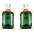 Green Tourmaline Stud Earrings With Diamonds 1.2 Carats 14K Yellow Gold