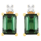 Green Tourmaline Stud Earrings With Diamonds 1.2 Carats 14K Yellow Gold
