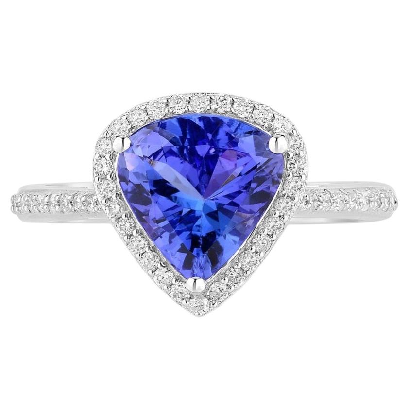 Tanzanite Heart Ring With Diamonds 2.52 Carats 14K White Gold