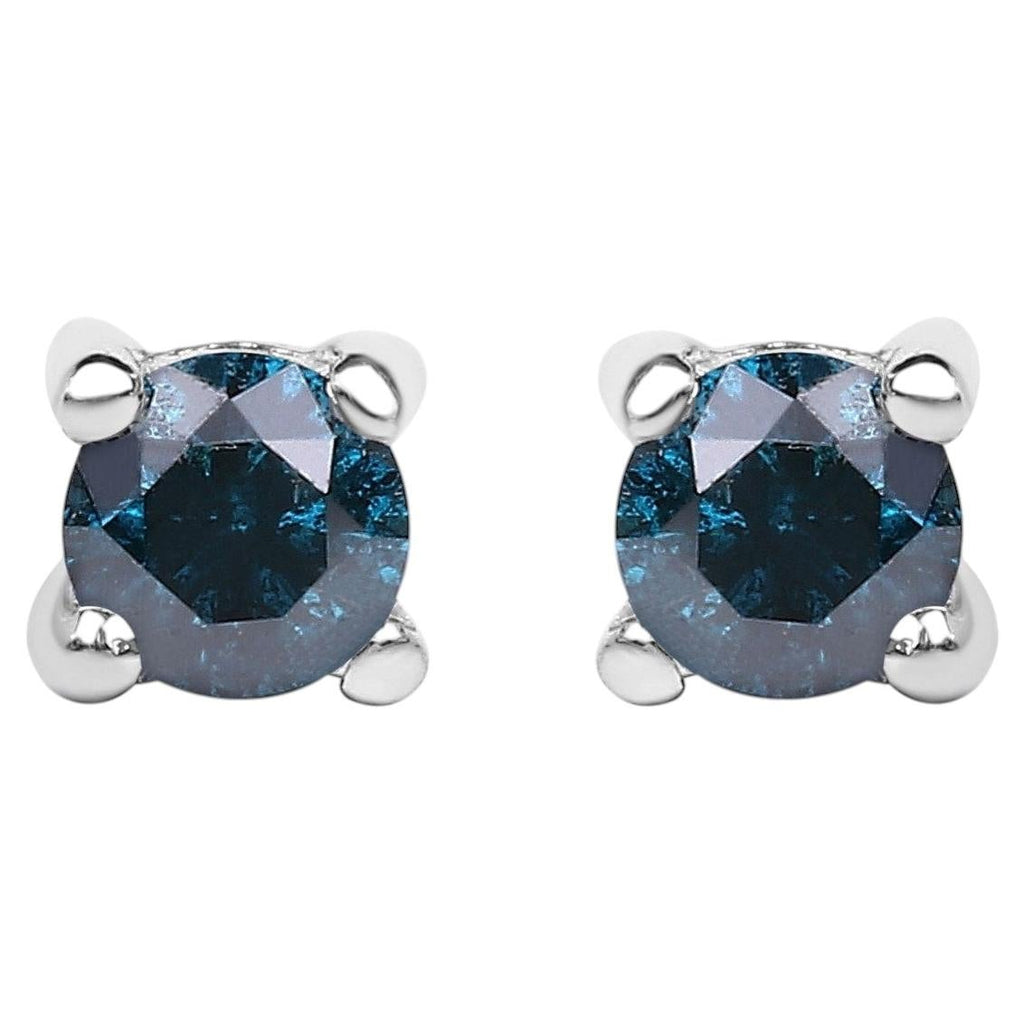 Blue Diamond Stud Earrings 0.2 Carats Sterling Silver