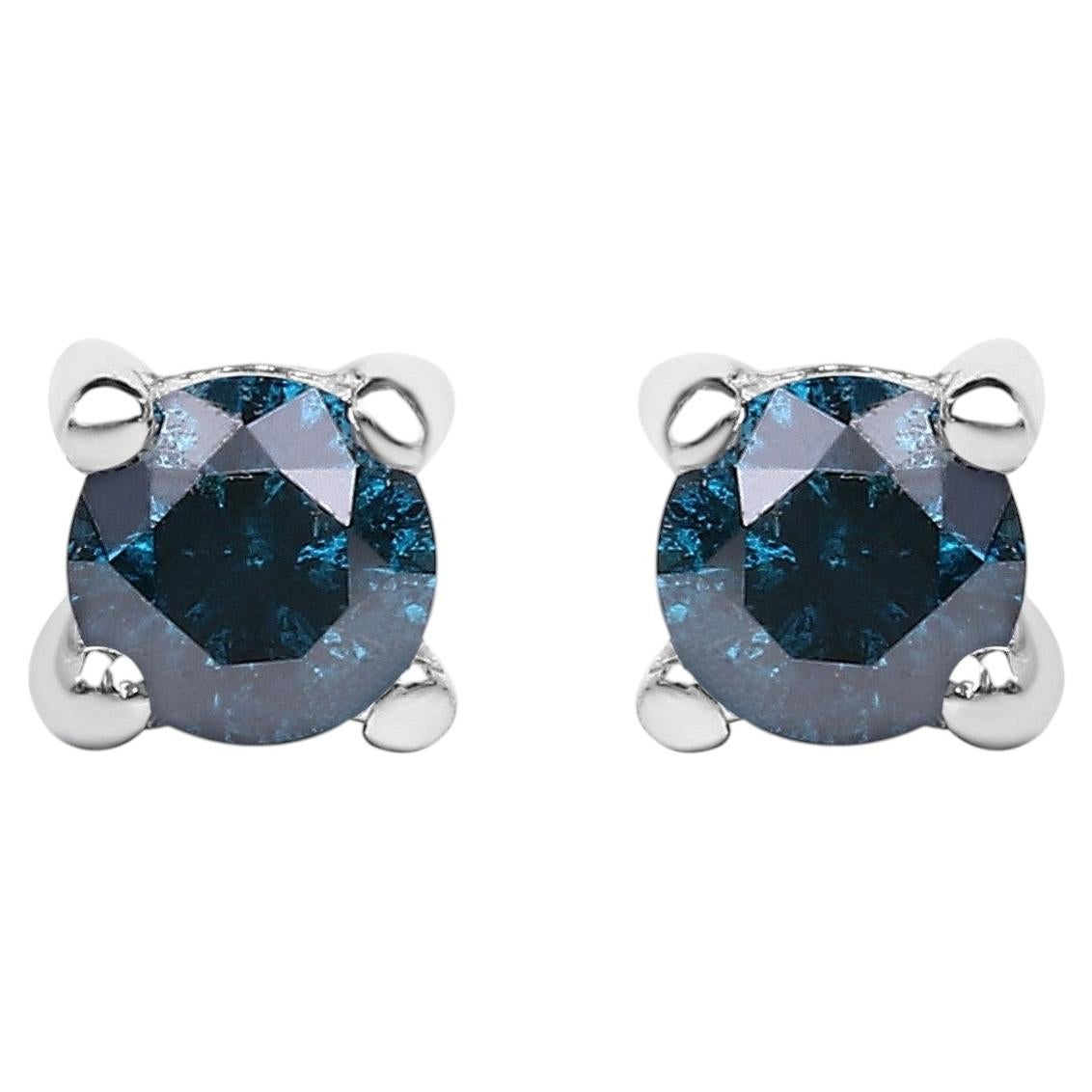 Blue Diamond Stud Earrings 0.2 Carats Sterling Silver