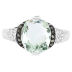 Green Amethyst Ring With Multicolor Diamonds 2.88 Carats Sterling Silver