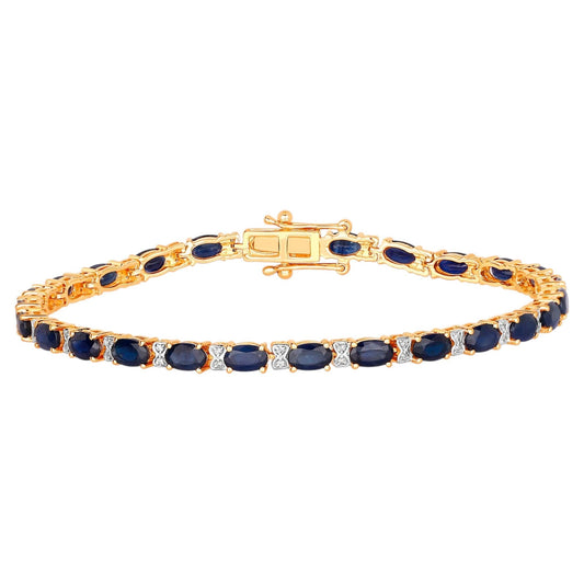 Blue Sapphire Bracelet With Diamonds 5.84 Carats 14K Yellow Gold