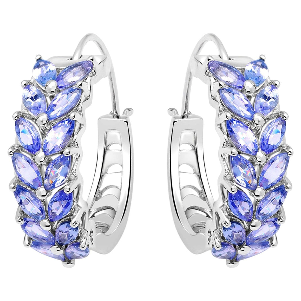 Natural Tanzanite Hoop Earrings 3.9 Carats Sterling Silver