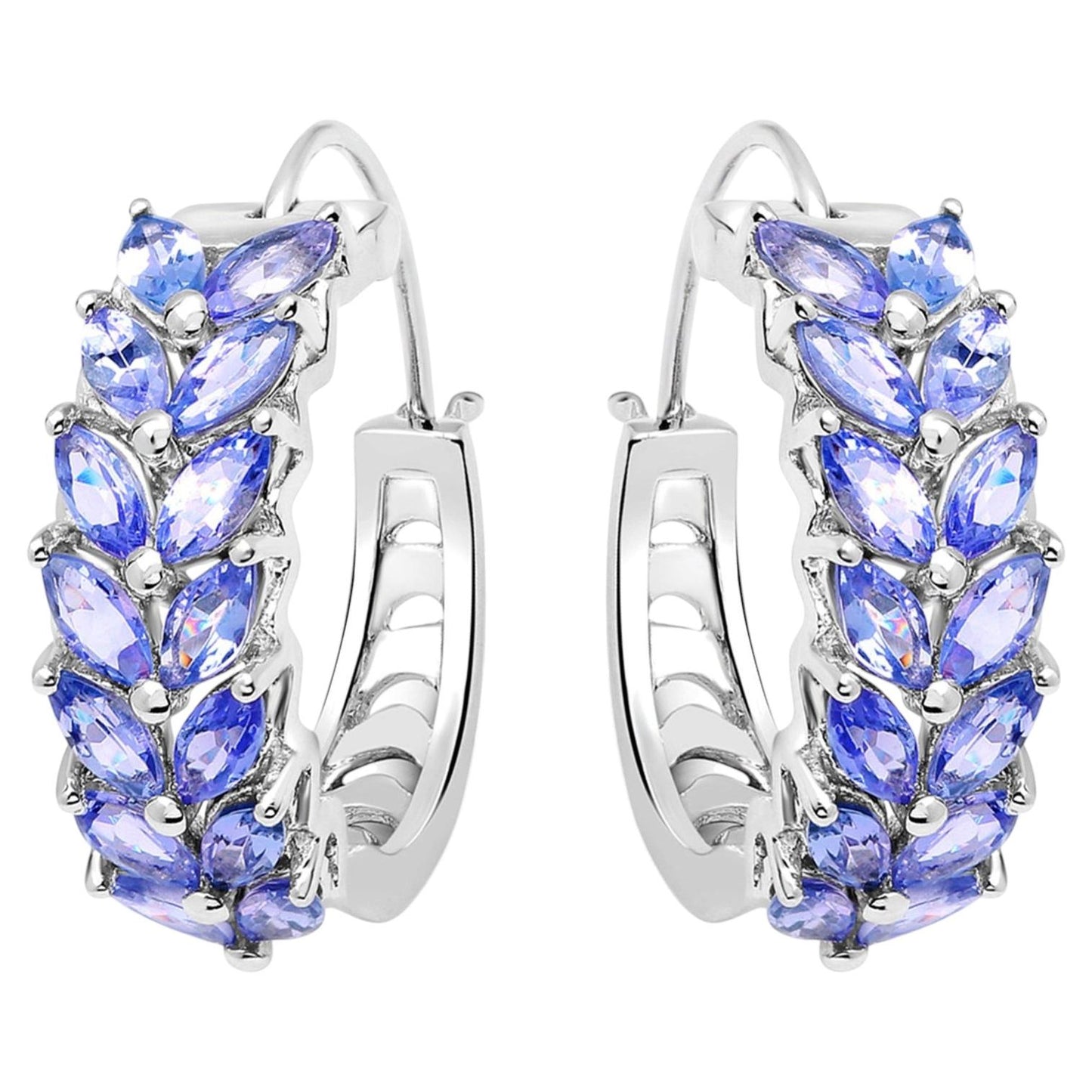 Natural Tanzanite Hoop Earrings 3.9 Carats Sterling Silver