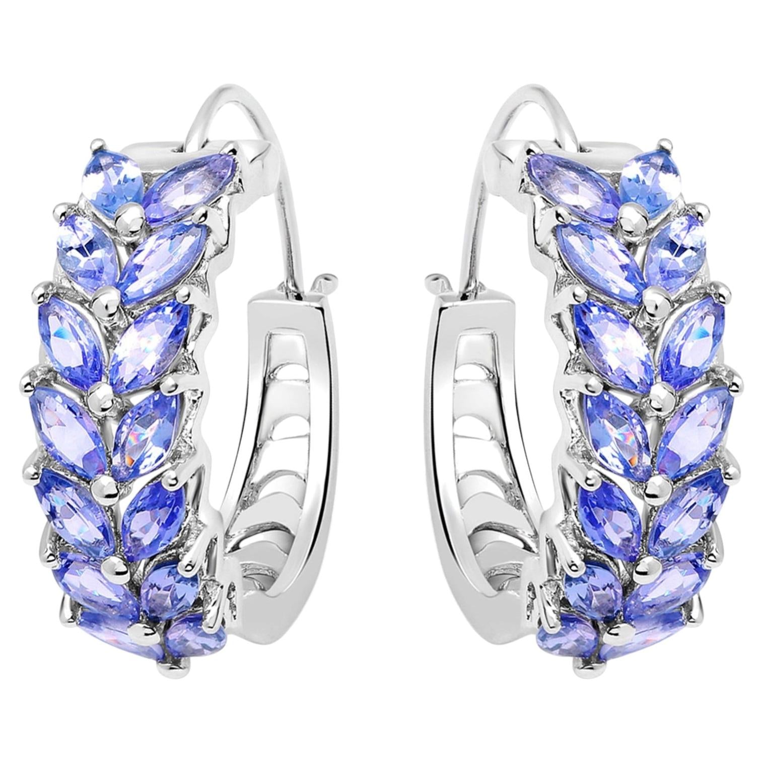Natural Tanzanite Hoop Earrings 3.9 Carats Sterling Silver