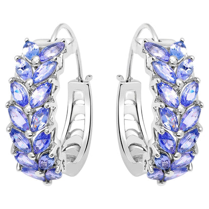 Natural Tanzanite Hoop Earrings 3.9 Carats Sterling Silver