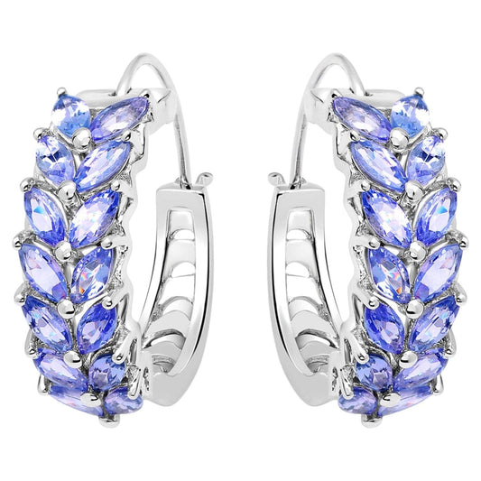 Natural Tanzanite Hoop Earrings 3.9 Carats Sterling Silver