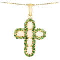Ethiopian Opal Cross Pendant With Chrome Diopside 3.08 Carats Gold Plated Silver