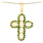 Ethiopian Opal Cross Pendant With Chrome Diopside 3.08 Carats Gold Plated Silver