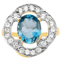 London Blue Topaz Ring With White Topaz 5.1 Carats Gold Plated Silver