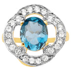 London Blue Topaz Ring With White Topaz 5.1 Carats Gold Plated Silver