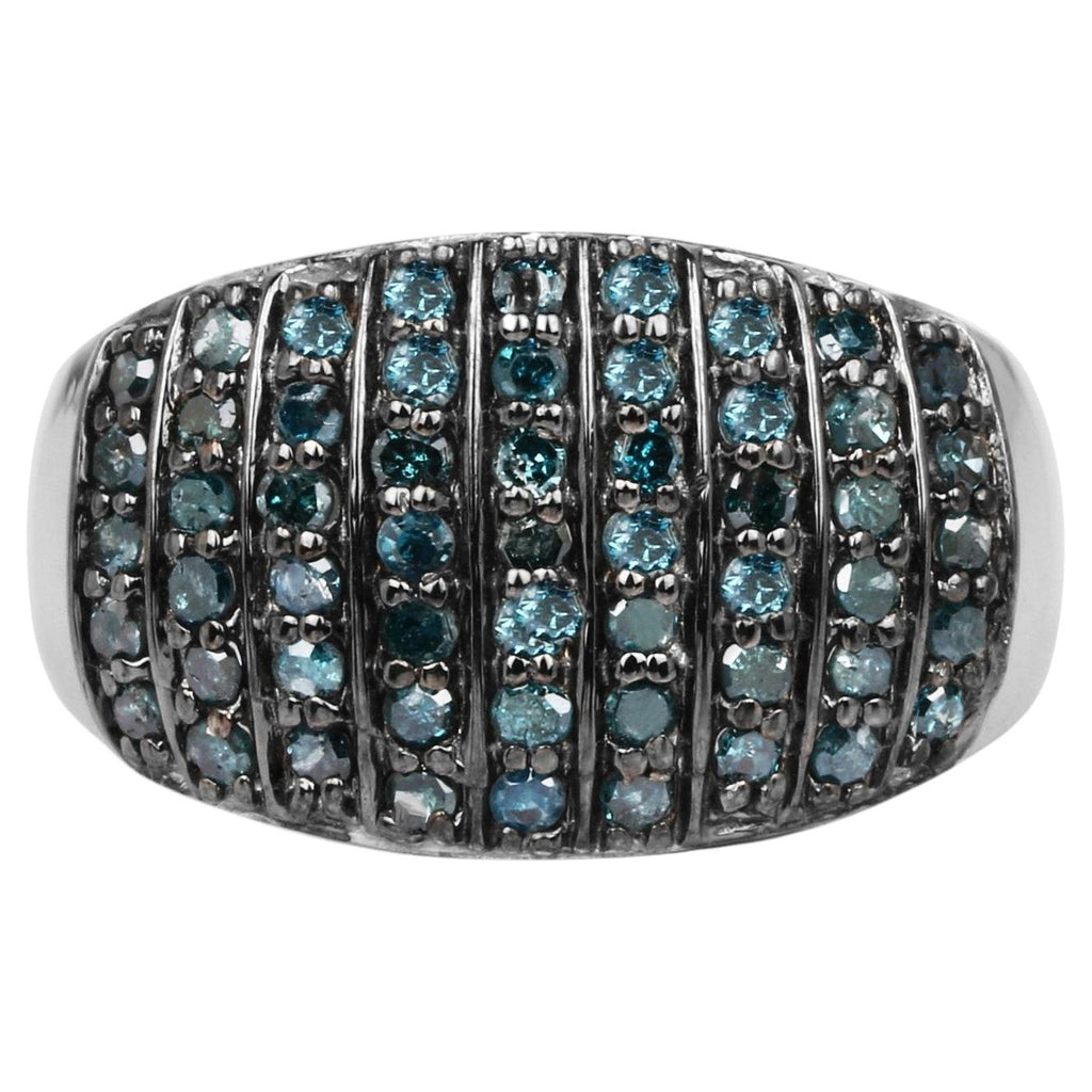 Blue Diamond Ring With White Diamonds 0.8 Carats Sterling Silver