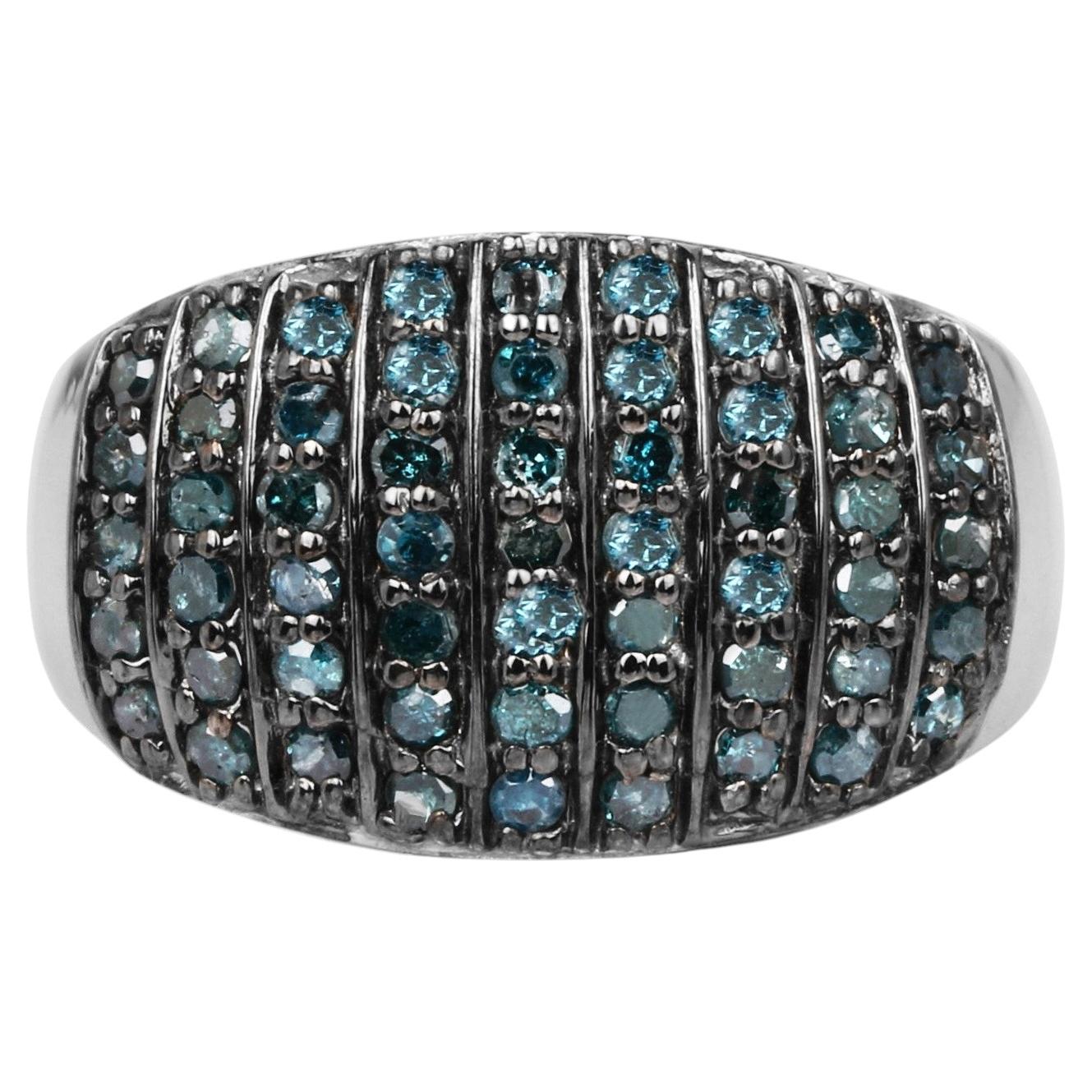 Blue Diamond Ring With White Diamonds 0.8 Carats Sterling Silver
