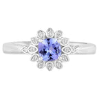Tanzanite Flower Ring With White Sapphire 0.56 Carats Sterling Silver