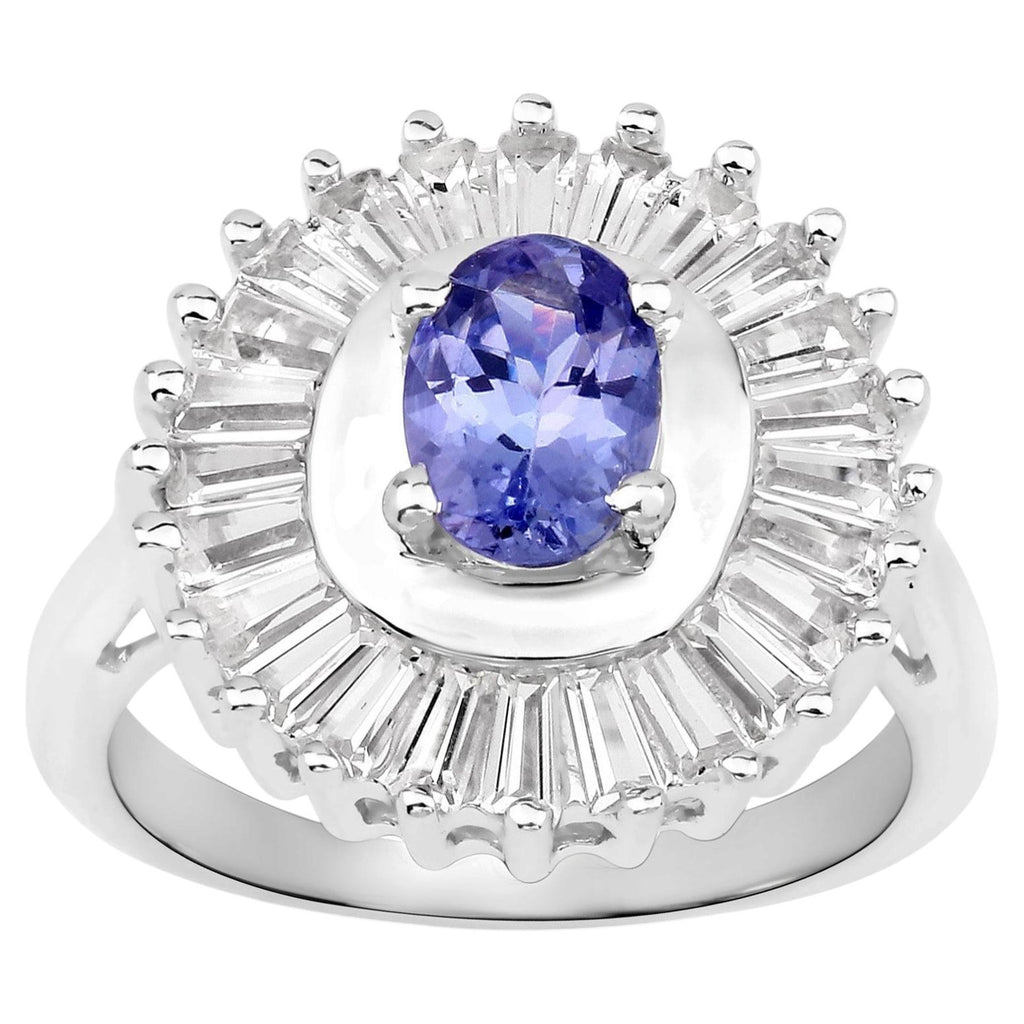 Tanzanite Ring With White Topaz 2.16 Carats Sterling Silver