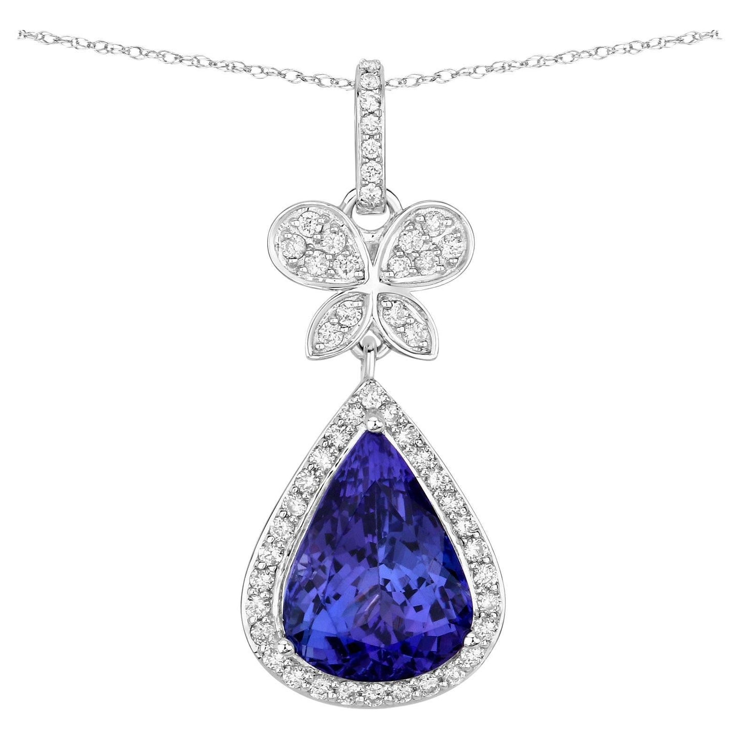 Natural Tanzanite Pendant With Diamonds 5.50 Carats 18K White Gold