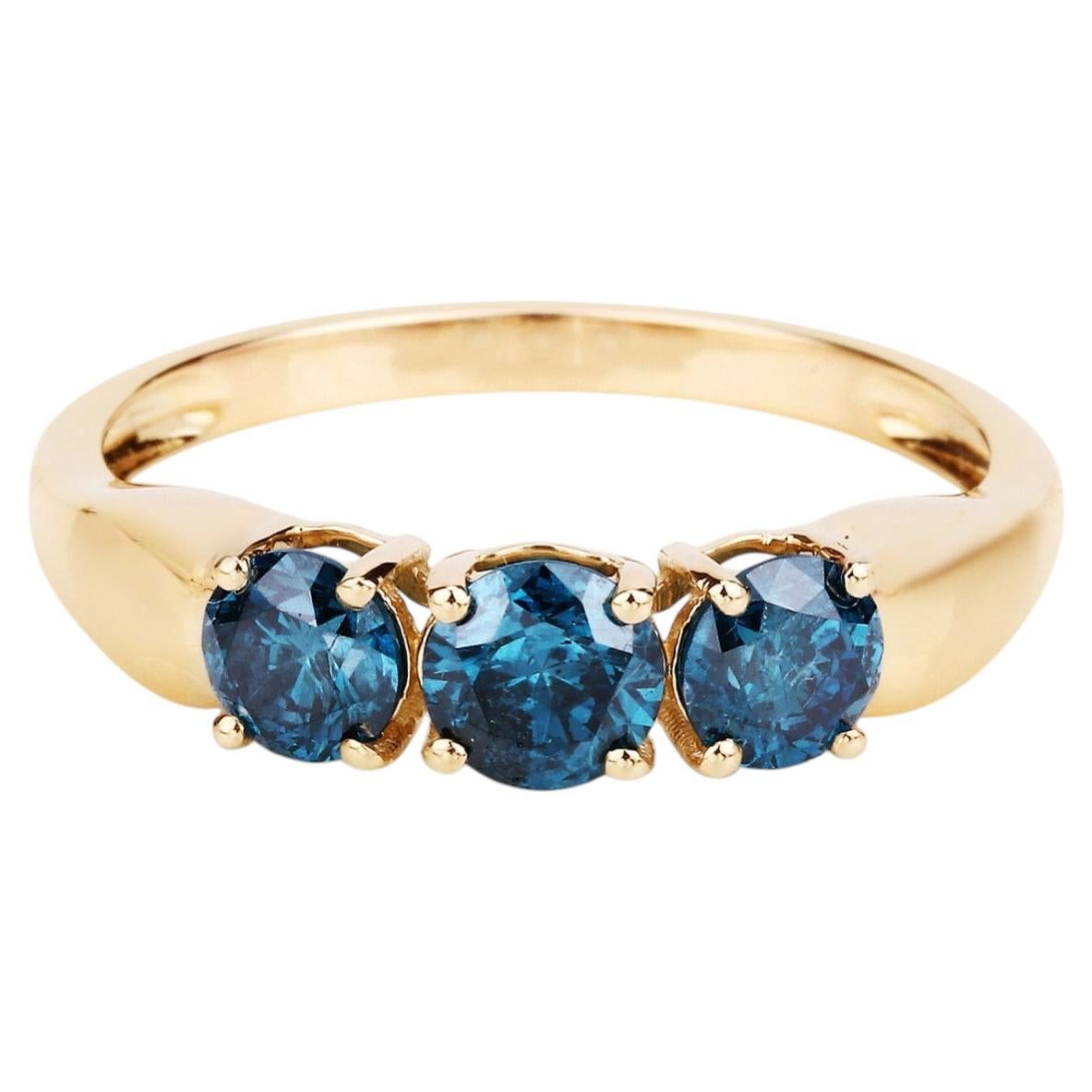 Blue Diamond Ring 1 Carats 14K Yellow Gold