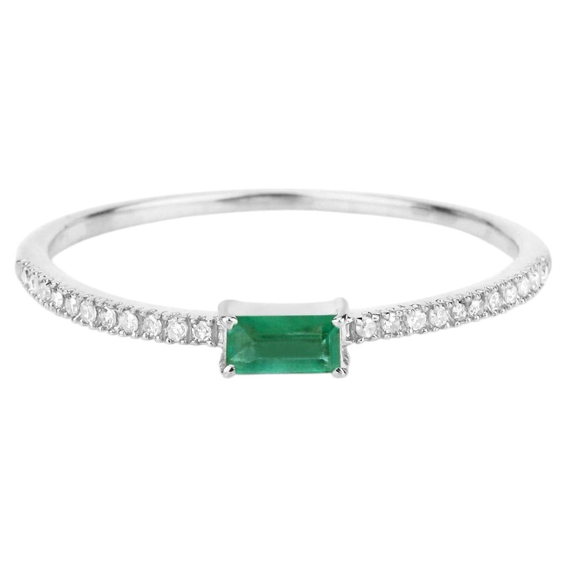 Zambian Emerald Ring With Diamonds 0.14 Carats 14K White Gold