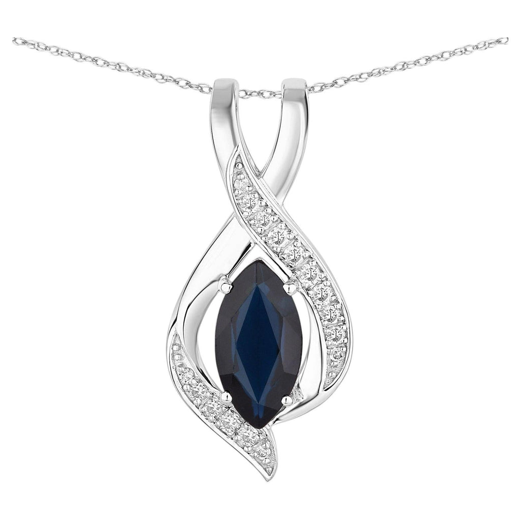 Blue Sapphire Pendant With Diamonds 2.2 Carats 14K White Gold