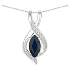 Blue Sapphire Pendant With Diamonds 2.2 Carats 14K White Gold