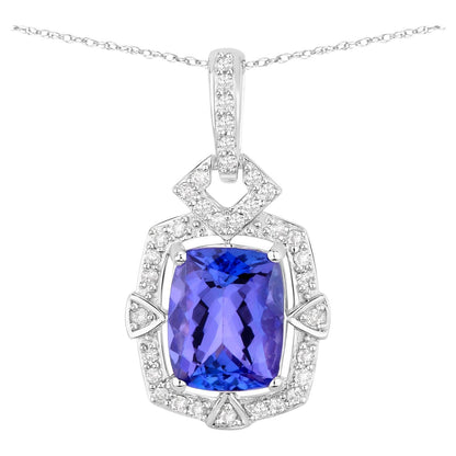 Tanzanite Pendant Necklace Diamonds 2.45 Carats 14K White Gold