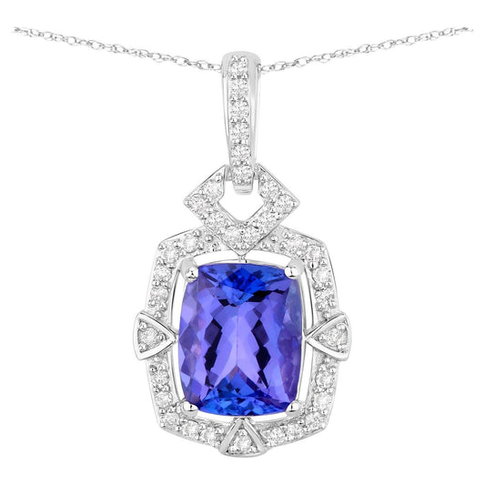 Tanzanite Pendant Necklace Diamonds 2.45 Carats 14K White Gold