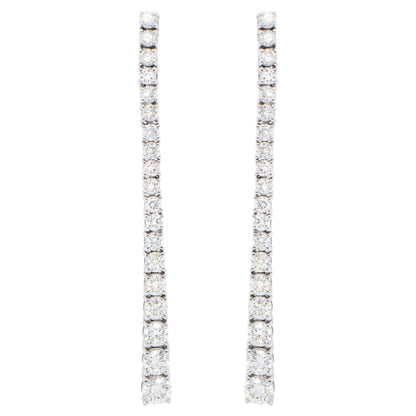 Long Diamond Dangle Earrings 2.66 Carats 18K White Gold