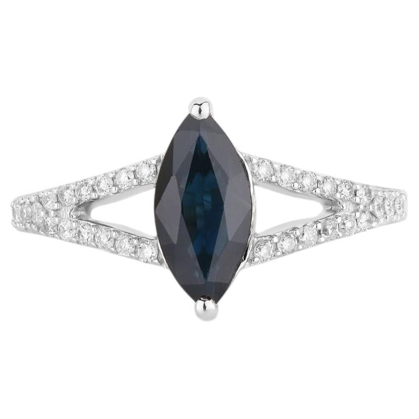 Blue Sapphire Ring With Diamonds 1.46 Carats 14K White Gold