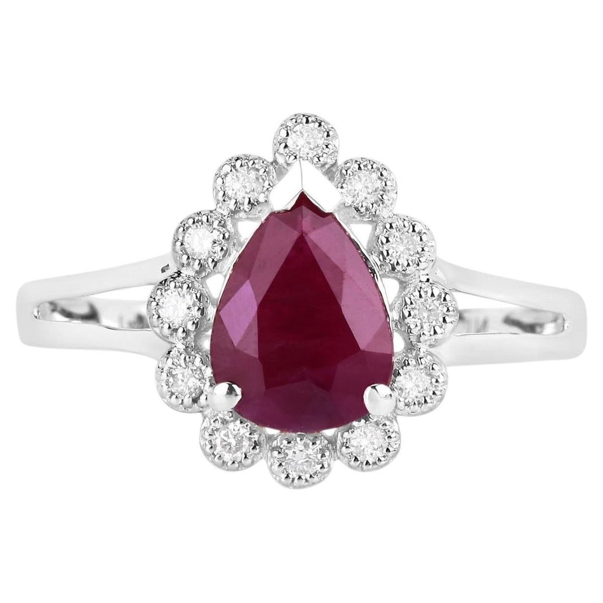 Ruby Ring With Diamonds 1.28 Carats 14K White Gold