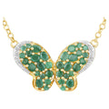Emerald Butterfly Pendant With White Zircon 2.72 Carats Sterling Silver