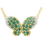 Emerald Butterfly Pendant With White Zircon 2.72 Carats Sterling Silver