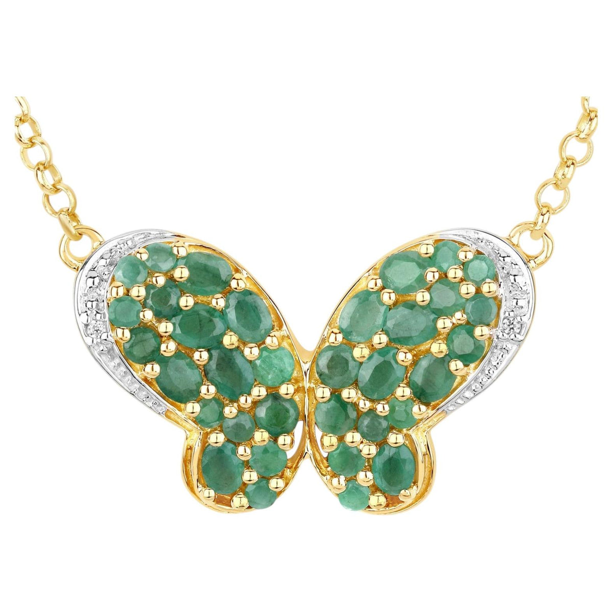 Emerald Butterfly Pendant With White Zircon 2.72 Carats Sterling Silver