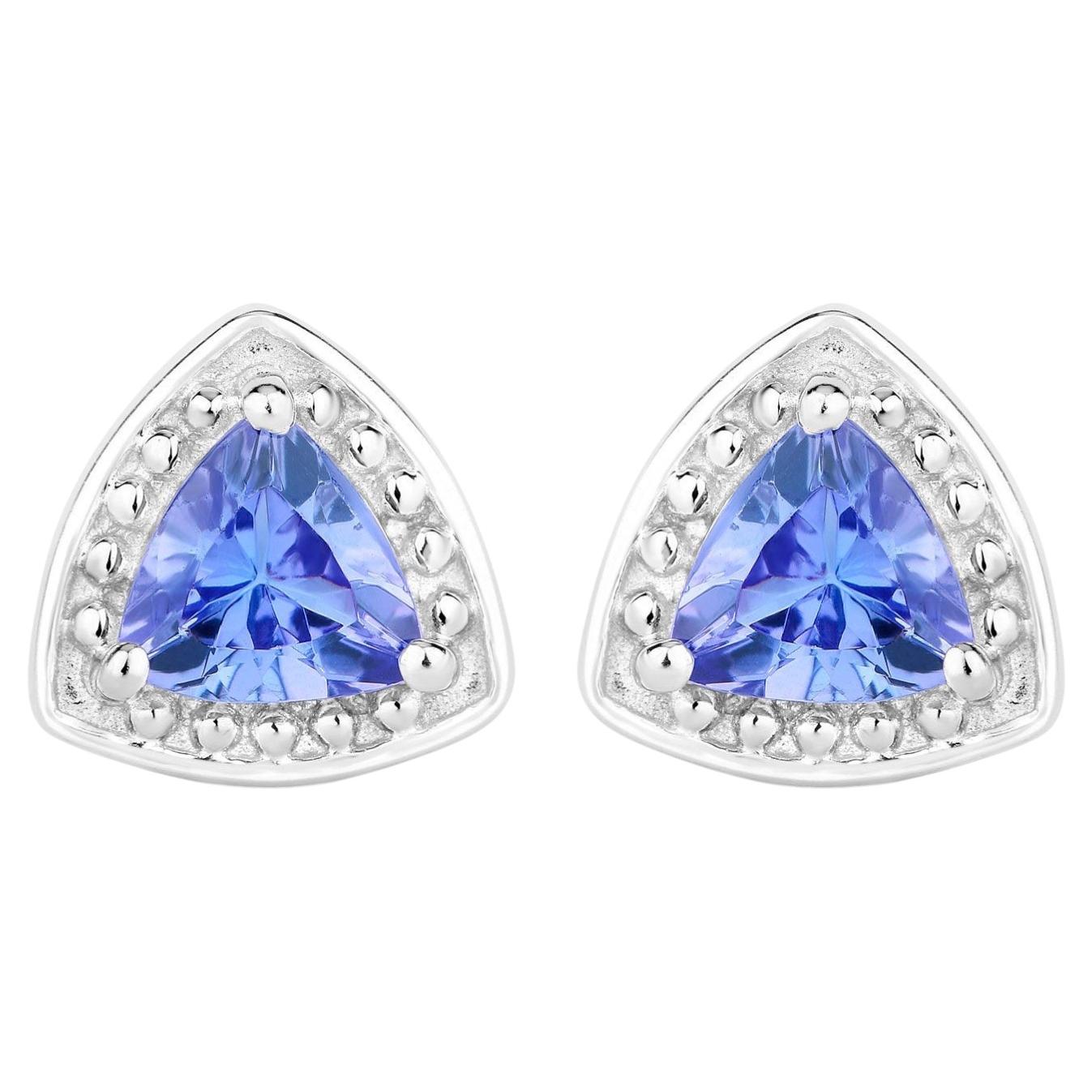 Natural Tanzanite Stud Earrings 0.92 Carats Sterling Silver