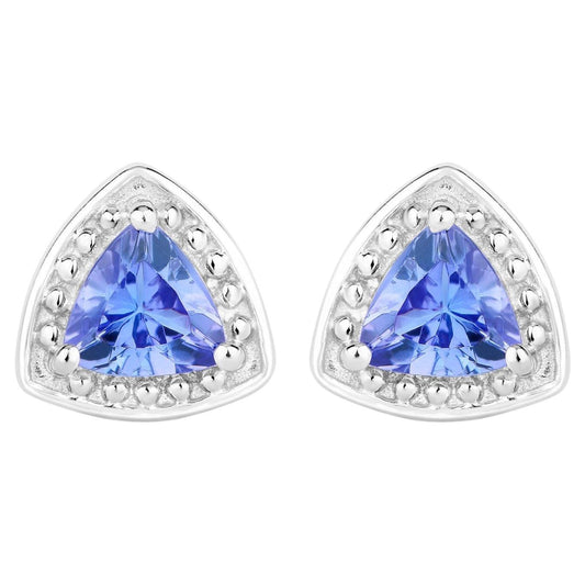Natural Tanzanite Stud Earrings 0.92 Carats Sterling Silver
