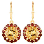 Citrine Earrings With Garnet 8.4 Carats Gold Plated Silver