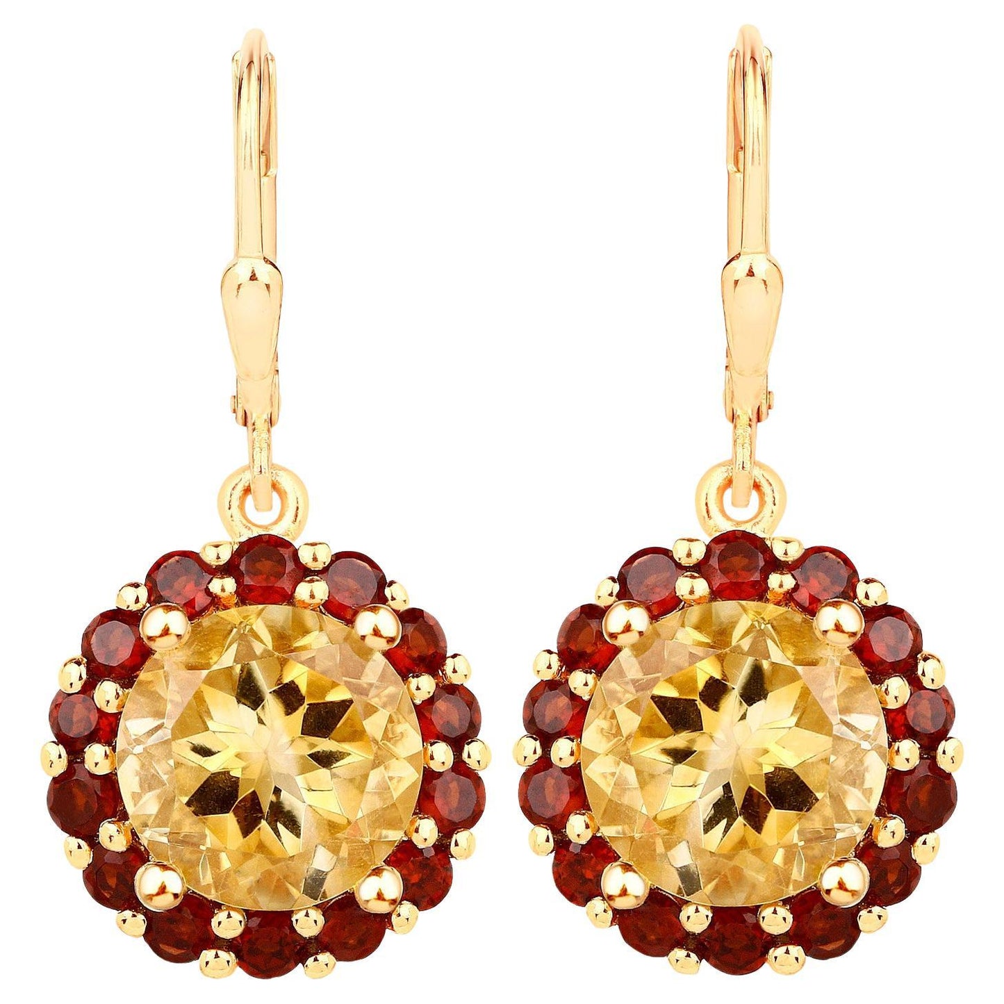 Citrine Earrings With Garnet 8.4 Carats Gold Plated Silver